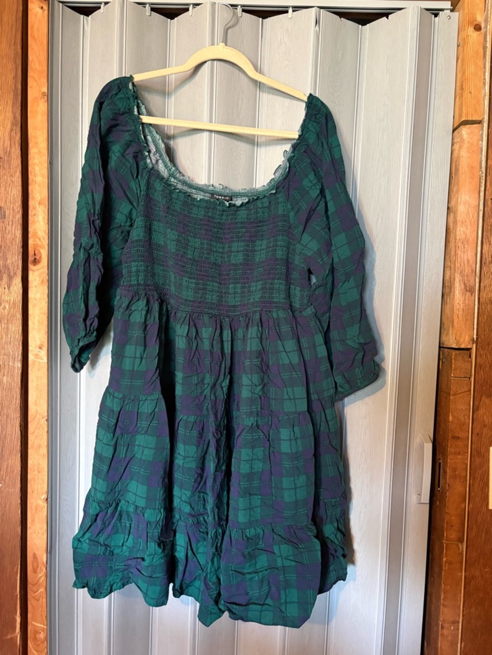 Green and Navy Plaid Babydoll Dress Torrid size 3